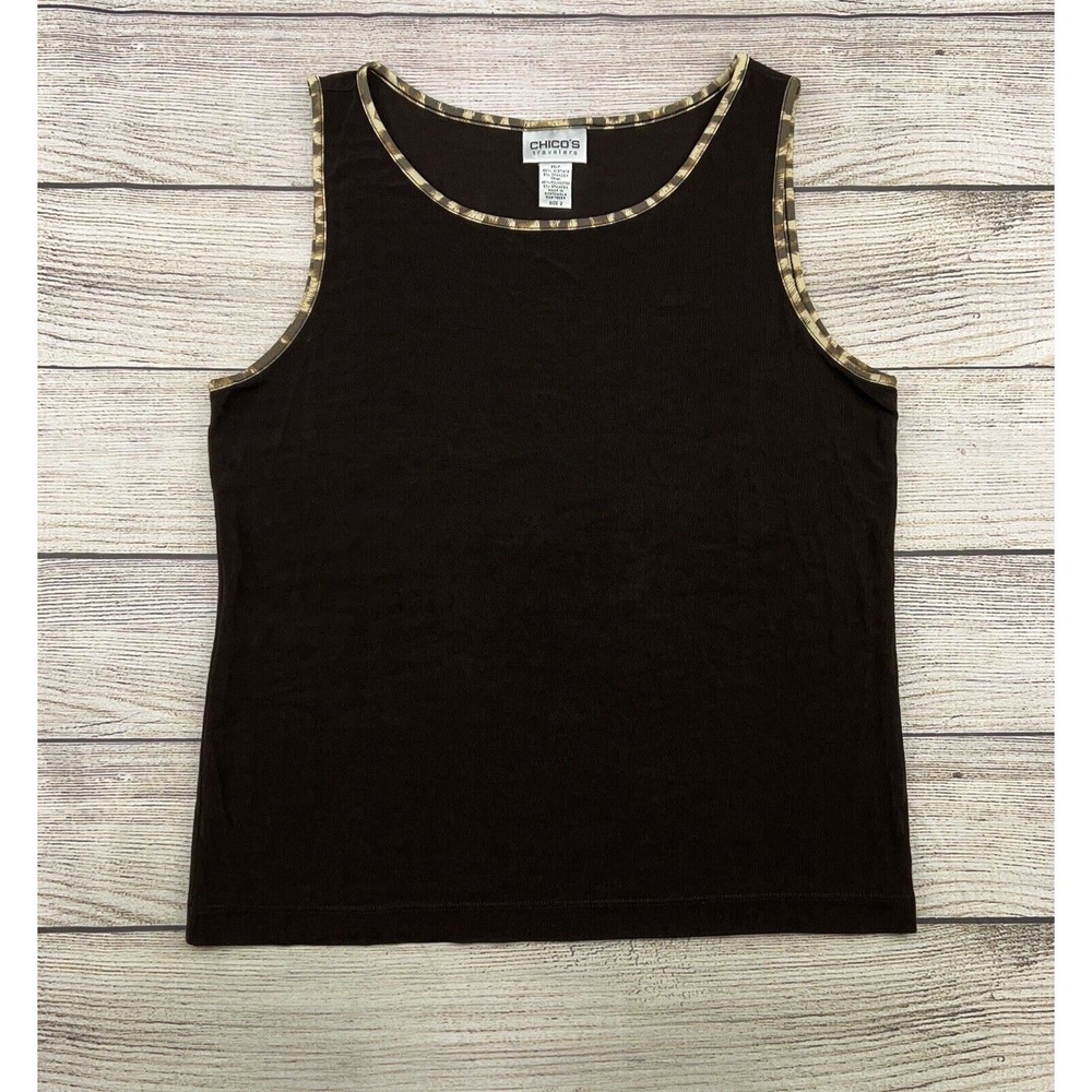 Chico's Shirt Womens Large Brown Tank Top Sleeveless Top Stretch Travelers VTG